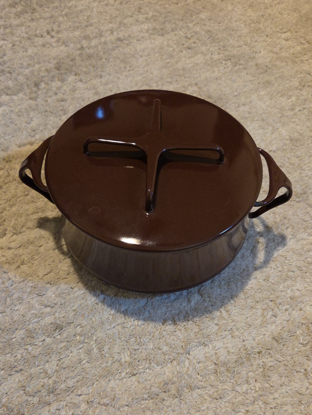 Vintage Dansk Kobenstyle Enamel Dutch Oven in a chocolate